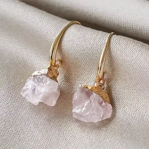 xander kostroma gold tone raw cut rose quartz rock earrings