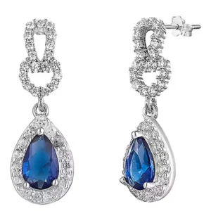 for you collection sterling silver art deco blue and white cz teardrop earrings