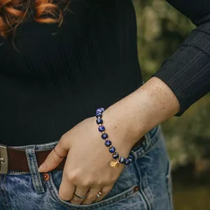 xander kostroma lapis lazuli stone bracelet with gold tone detail