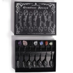 set of 7 dark silver gemstone crystal witch spoons