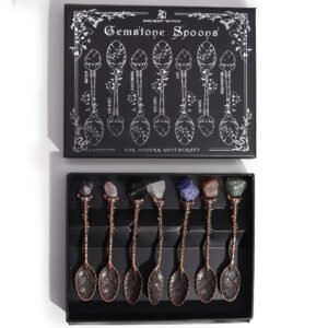 set of 7 bronze gemstone crystal witch spoons