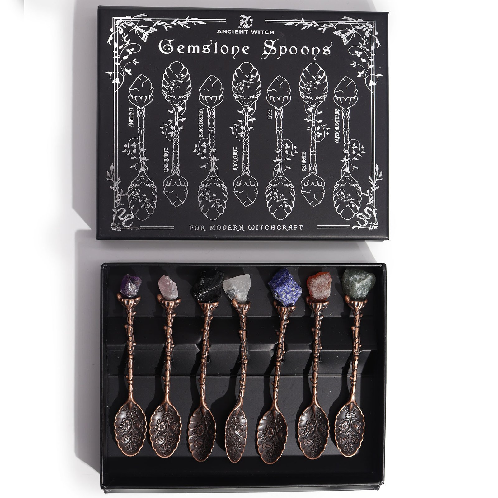 set of 7 bronze gemstone crystal witch spoons set of 7 bronze gemstone crystal witch spoons