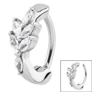 steel huggie belly clicker ring claw set jewelled leaf