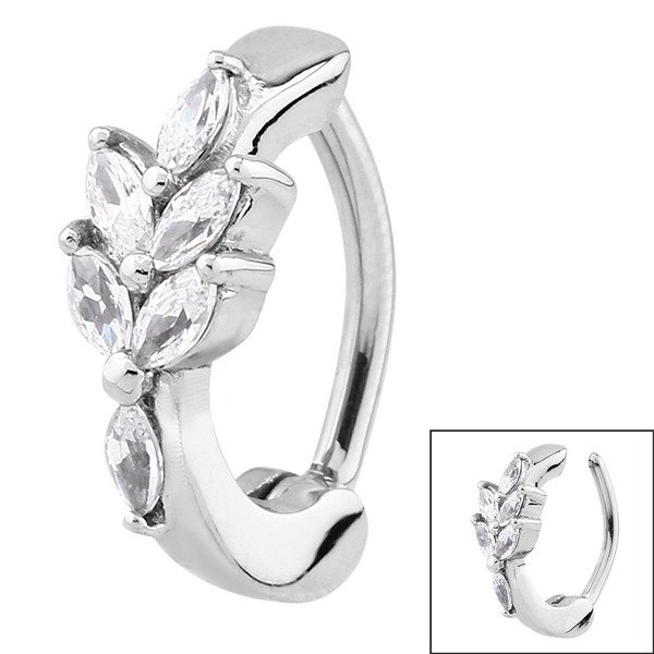 steel huggie belly clicker ring claw set jewelled leaf steel huggie belly clicker ring claw set jewelled leaf