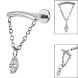 titanium internally threaded labrets 1.2mm titanium jewelled marquise chain loop