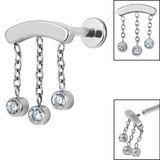 titanium internally threaded labrets 1.2mm titanium 3 jewel chain drop