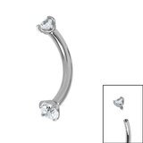 titanium internally threaded claw set double jewelled micro curved bar 1.2mm clear gem
