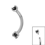 titanium internally threaded claw set double jewelled micro curved bar 1.2mm clear gem