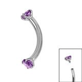 titanium internally threaded claw set double jewelled micro curved bar 1.2mm amethyst