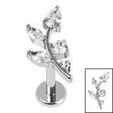 titanium internally threaded labrets 1.2mm titanium claw set jewelled leaf vine