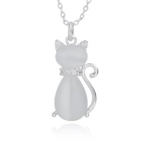 furry companions moonstone cat silver plated necklace