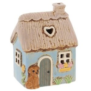 village pottery blue garden thatch tealight