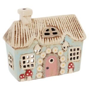 village pottery flower cottage thatch tealight