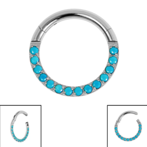 titanium pave set turquoise eternity hinged clicker ring