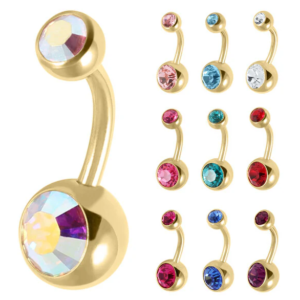 gold titanium double jewelled belly bars
