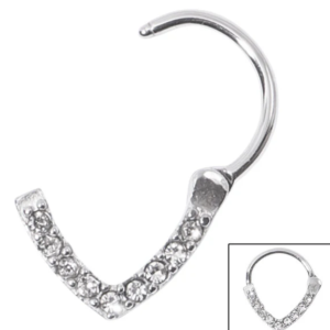 steel jewelled v shape hinged clicker ring